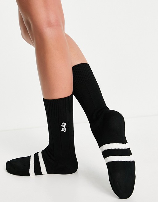 Les Girls Les Boys stripe logo sock in black and white