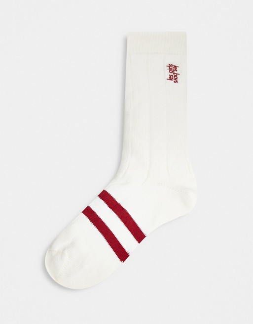 Les Girls Les Boys stripe logo sock in white and red