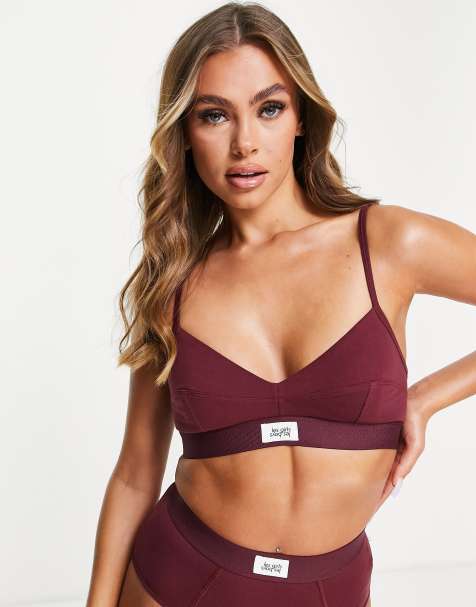 Les Girls Les Boys ultimate comfort patch logo bralet in burgundy - view 1