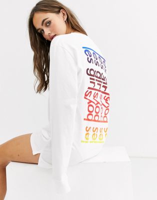 Les Girls Les Boys – Vit, långärmad t-shirt med vågformad logga