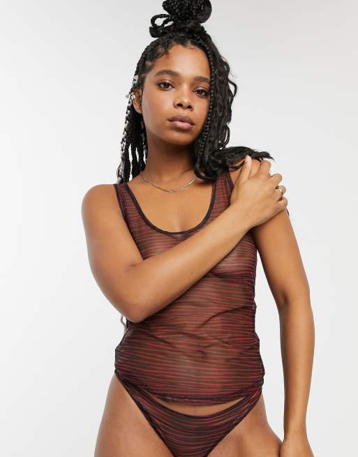 Les Girls Les Boys zebra print sheer mesh tank in red