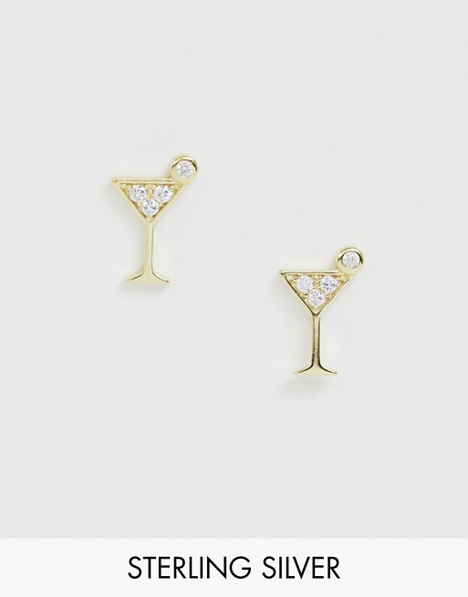 Lesa Michele Gold Plated Sterling Silver Martini Post Earrings