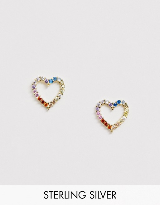 Lesa Michele Gold Plated Sterling Silver Multicoloured Open Heart Post Earrings