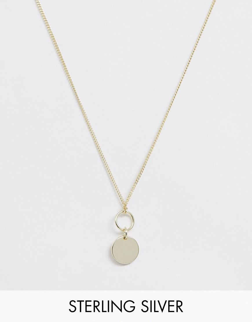 Lesa Michele Gold Plated Sterling Silver Open Circle with Dangling Disc Necklace