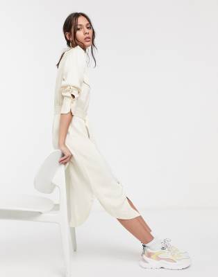 cream midi shirt dress