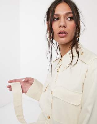 belted utility midi shirt dress