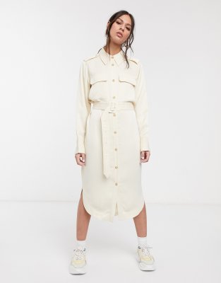 belted utility midi shirt dress