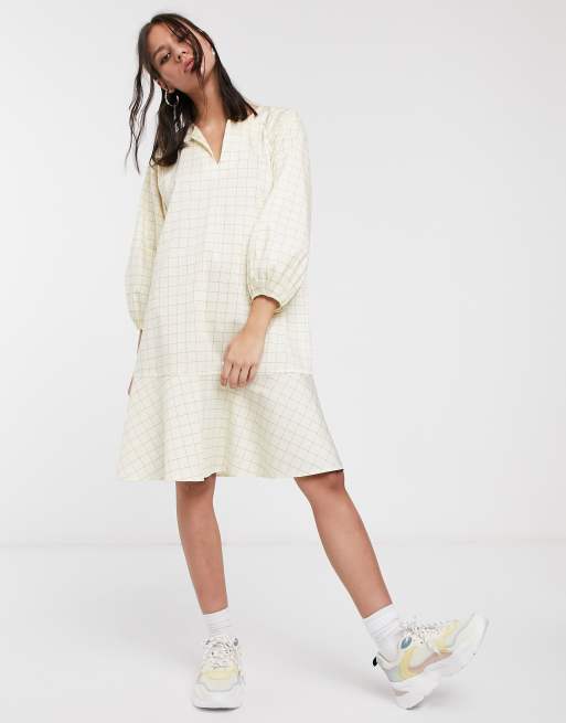 Levete Room check smock mini dress in cream check