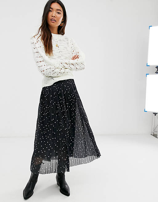 Levete Room mesh polka dot pleated midi skirt | ASOS
