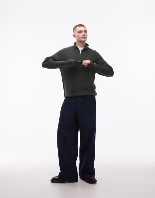 Levi's 1/4 zip knitted jumper in dark green, 2 of 5