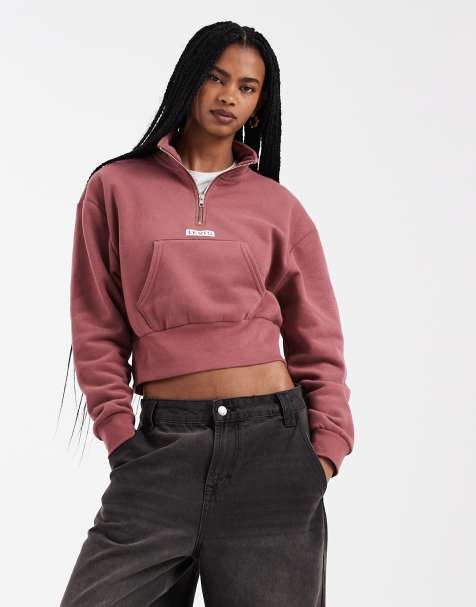 Levi's 1/4 zip logo sweatshirt in berry