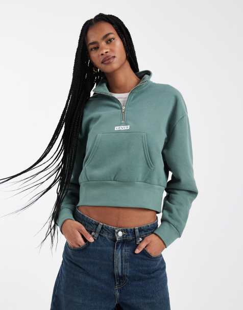 Levi's 1/4 zip logo sweatshirt in dark green - view 1