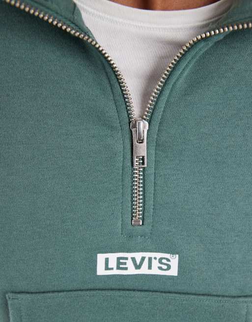 Levi's 1/4 zip logo sweatshirt in dark green, 3 of 4