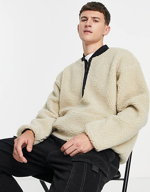 Levi's 1/4 zip sherpa sweatshirt in sahara khaki beige | ASOS
