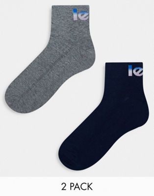 Levi's 2 pack ankle socks in navy/grey