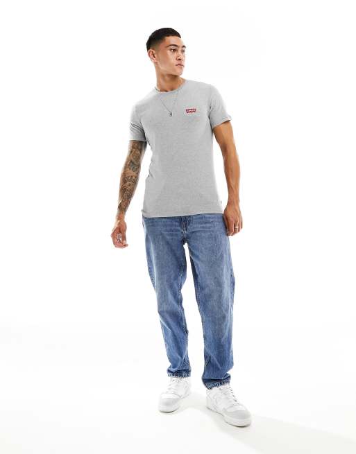 Levi's 2 pack crewneck batwing logo t-shirt in white & grey marl, 3 of 4