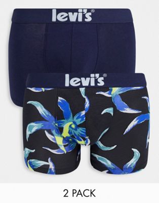 Levi's 2 pack logo trunks in navy/floral print