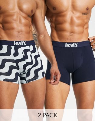 Levi's 2 pack logo trunks in navy/light blue