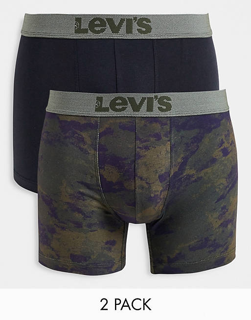 Levi's 2 pack ocean camo print boxer brief trunks in khaki