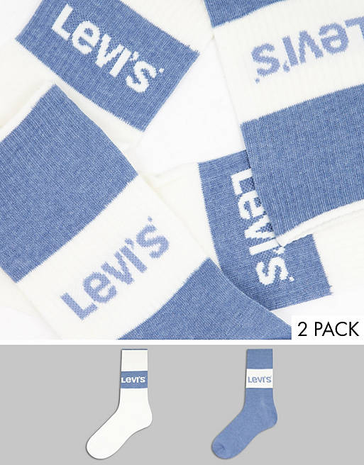 Levi's 2 pack sustainable ribbed socks in cream and blue