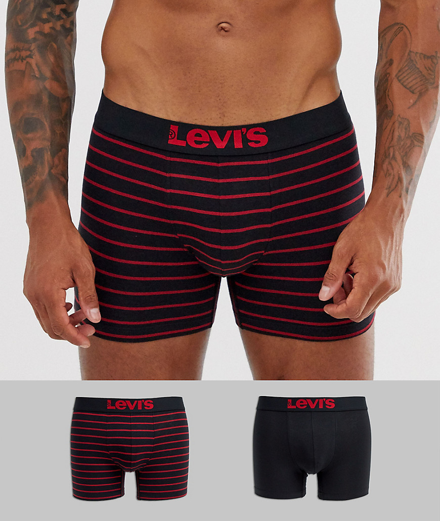 Levi's – 2-pack svarta, randiga trunks-Röd