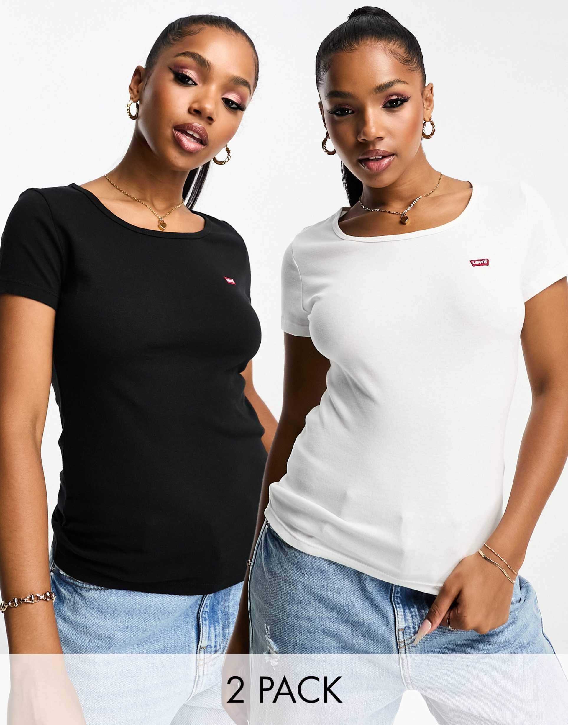 levi's 2 pack t-shirt in white and black with logo