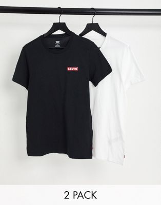 Levi's 2 pack t-shirt in white/black with babytab logo - ASOS Price Checker