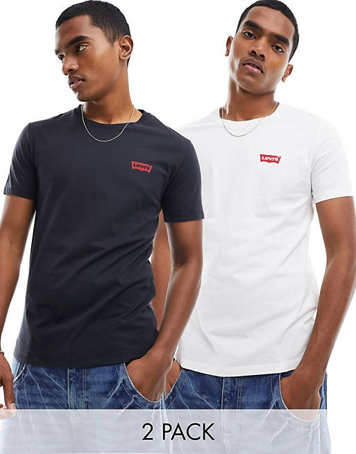 Levi's 2 pack t-shirts in black/white with baby boxtab logo | ASOS