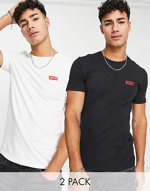 Levi's 2 pack t-shirts in black/white with small batwing logo