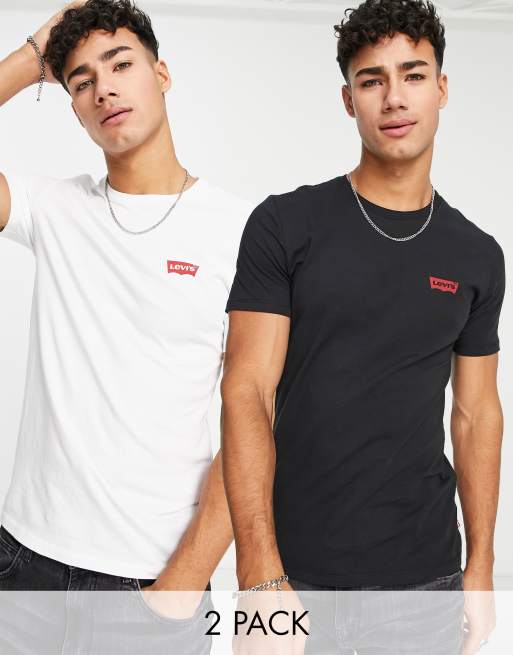 Levi's 2 pack t-shirts in black/white with small batwing logo | ASOS