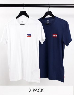 Levi's 2 pack t-shirts in white/navy with sport logo
