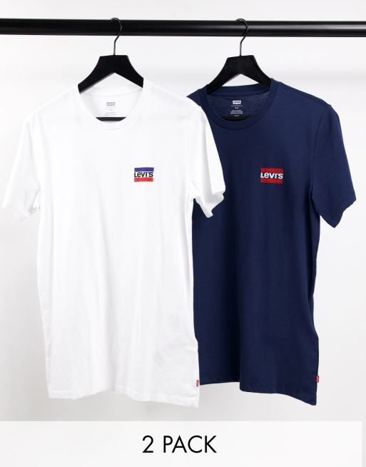 Levi s 2 pack t shirts in white navy with sport logo