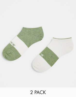 Levi's 2 pack trainer socks in green/white with poster logo