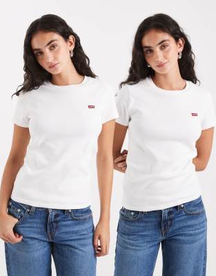 Levi's - 2er-Pack Basic-T-Shirts in Weiß mit Logo