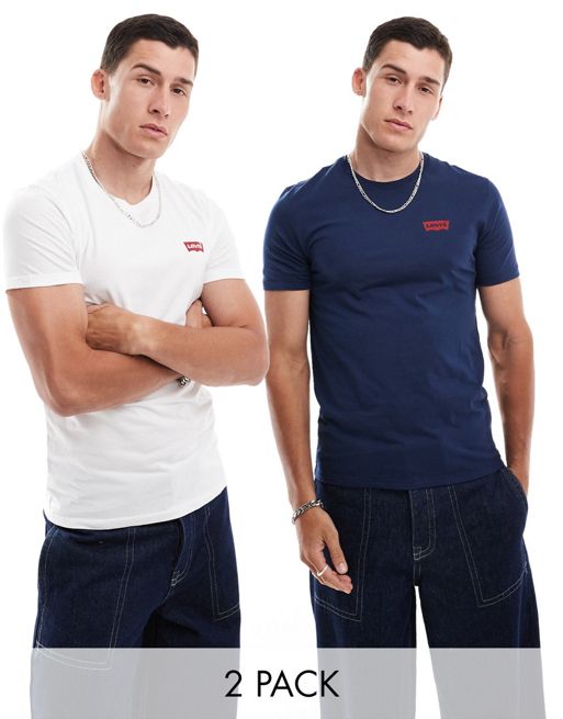 Levi's – 2er-Pack T-Shirts in Weiß/Marineblau mit Fledermaus-Logo