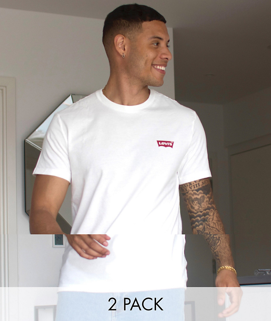 Levi's – 2er-Pack T-Shirts mit Rundhalsausschnitt und Fledermauslogo in Weiß & Kalkgrau-Mehrfarbig