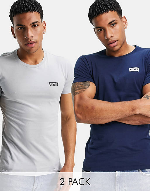 Levi's 2pack batwing logo t-shirt in blue/ grey