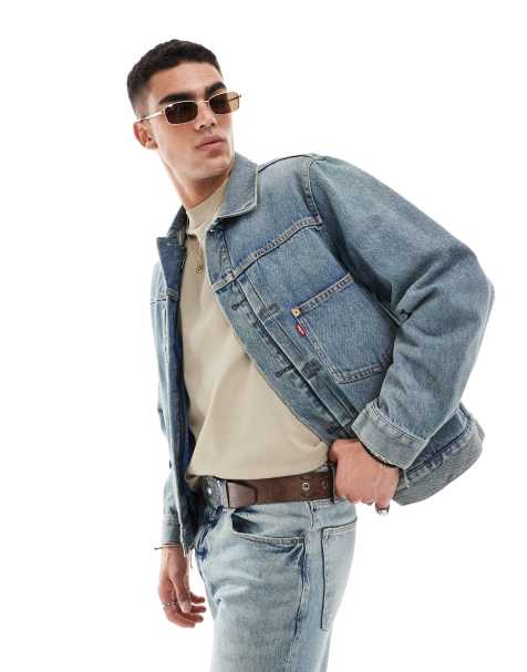 Levi's 3 in 1 quilted vest denim trucker jacket in mid blue - view 1