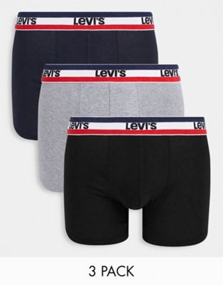 Levi's 3 pack logo trunks in grey/black with contrast waistband
