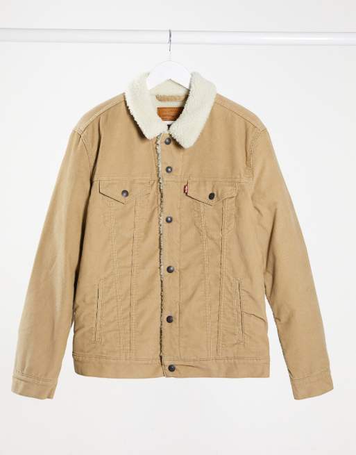 Levi's – 3 – Truckerjacke aus Cord mit Borg-Futter in True Chino