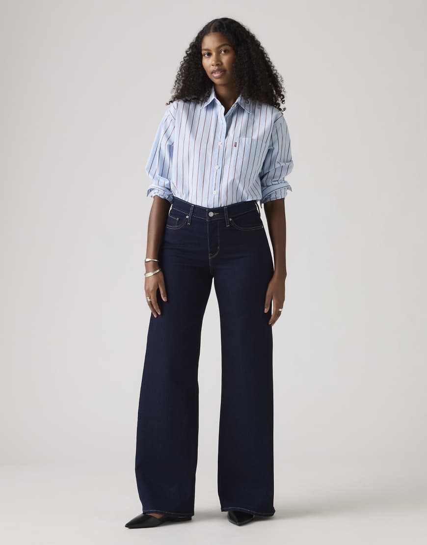 Figurformende Jeans in Blau mit weitem Bein Blau W30 L30