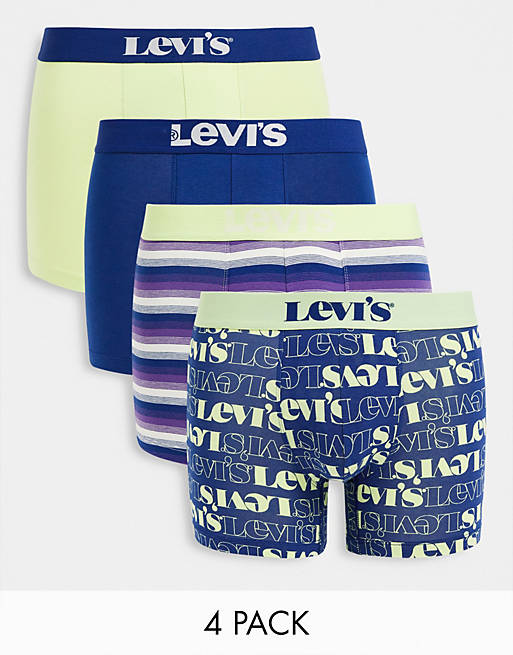 Levi's 4 pack print stripe and plain boxer briefs in green and blue