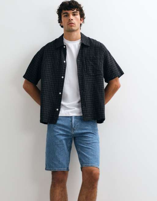 Levi's 405 standard stribede denimshorts i mellemblå, 4 af 5