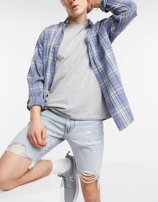 Levi's 412 slim fit denim shorts in wild west distressed light wash | ASOS