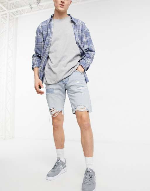 Levi's 412 slim fit denim shorts in wild west distressed light wash | ASOS