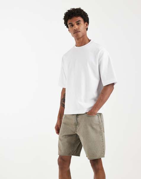 Levi's – 468 Ljusbeige, lediga jeansshorts med tonade ränder - view 1