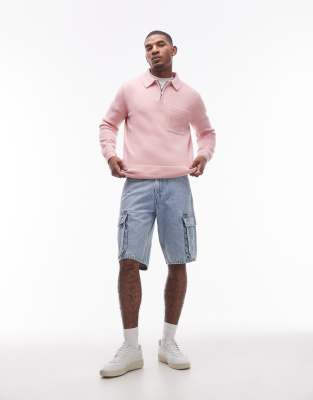 Weite Cargo-Jeans-Shorts in Bleach-Waschung-Blau Blau W30:12