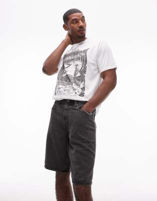 Weite Jeans-Shorts in Schwarz Schwarz W28:12
