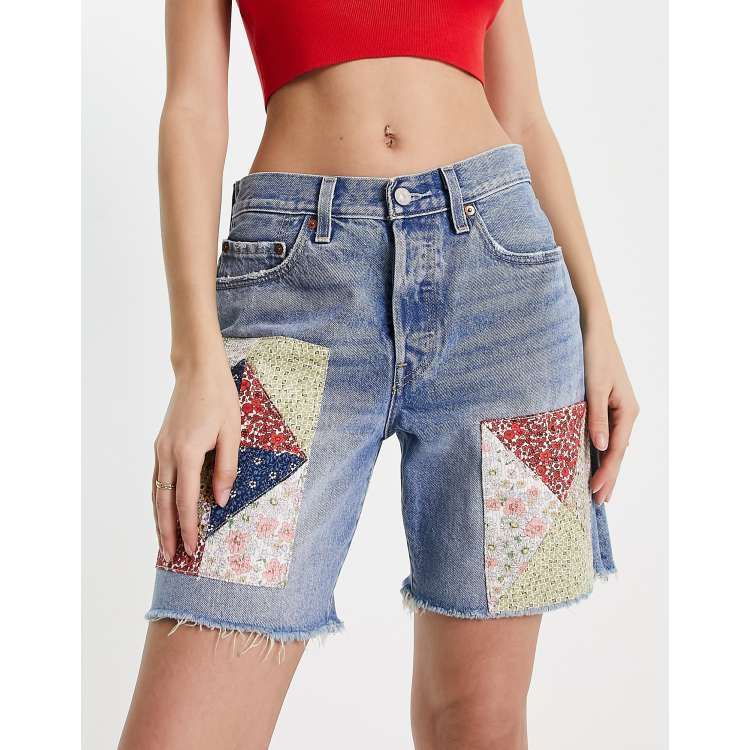 Levi's 501 150 year anniversary denim shorts in light blue with applique  floral patches | ASOS