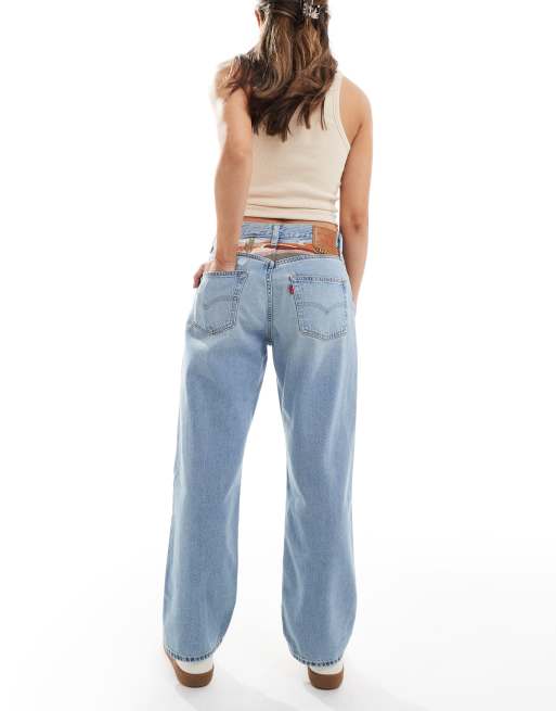 Levi's 501 90s denim desert embroidered ankle length jeans in light blue (part of a set) 
